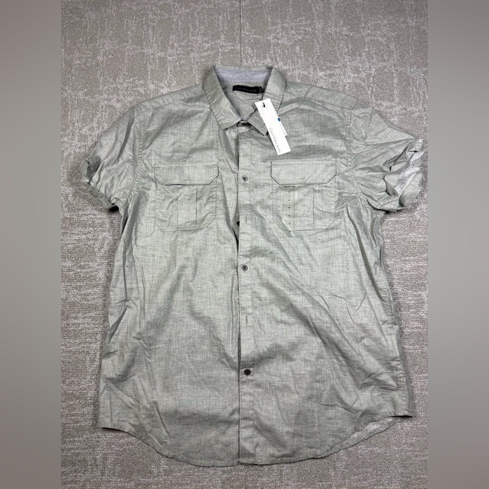 Calvin Klein 100% Cotton Short Sleeve Button Down Casual Pocket Shirt NWT XL